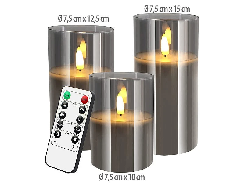 Britesta LED Kerzen Timer:3er-Set LED-Echtwachskerzen In Grauen Acrylgläsern, 3 Größen – Bild 3