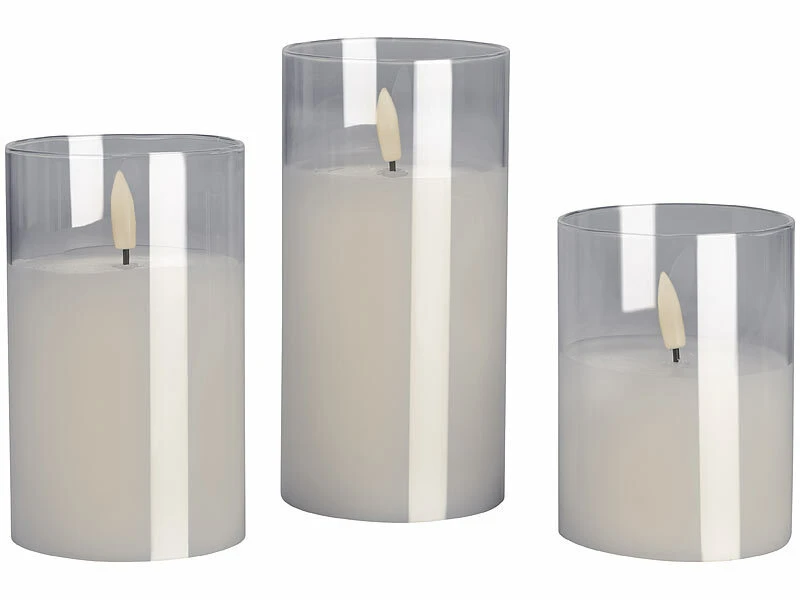 Britesta LED Kerzen Timer:3er-Set LED-Echtwachskerzen In Grauen Acrylgläsern, 3 Größen – Bild 10