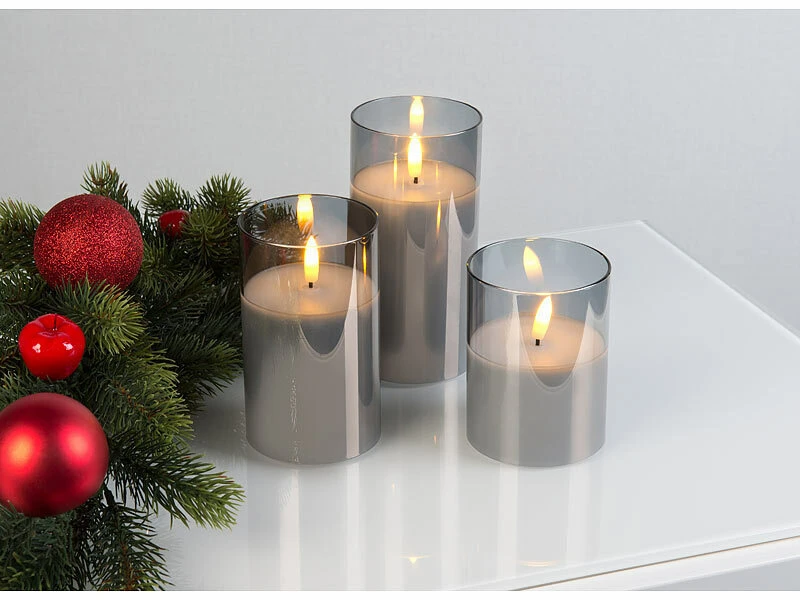 Britesta LED Kerzen Timer:3er-Set LED-Echtwachskerzen In Grauen Acrylgläsern, 3 Größen – Bild 4