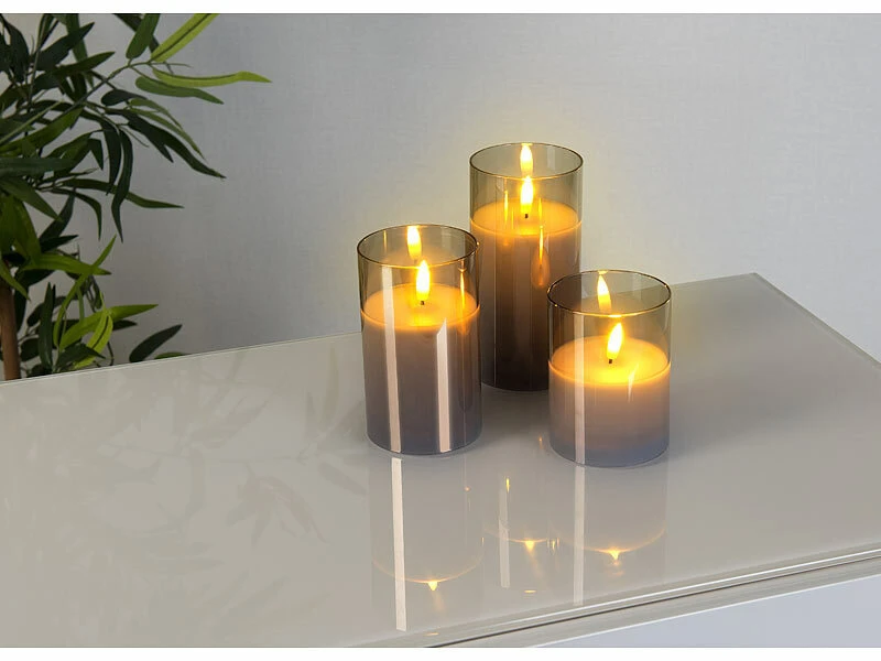 Britesta LED Kerzen Timer:3er-Set LED-Echtwachskerzen In Grauen Acrylgläsern, 3 Größen – Bild 5