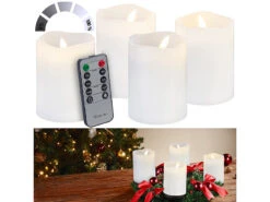 Britesta Garten-Kerzen:4er-Set Flackernde LED-Adventskerzen Mit Fernbedienung, Dimmbar, Weiß