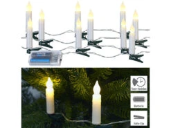 PEARL Lichterkette Kerzenform:LED-Tannenbaum-Lichterkette, 10 Kerzen, Timer, Batteriebetrieb, 130 Cm