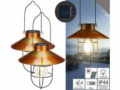 Lunartec Gartendekoration Solar:2er Set Deko-Solar-Hängelampe Im Bronzenen Retro-Look, 600-mAh-Akku