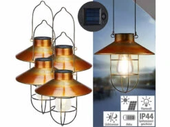 Lunartec Gartendekorationen:4er Set Deko-Solar-Hängelampe Im Bronzenen Retro-Look, 600-mAh-Akku