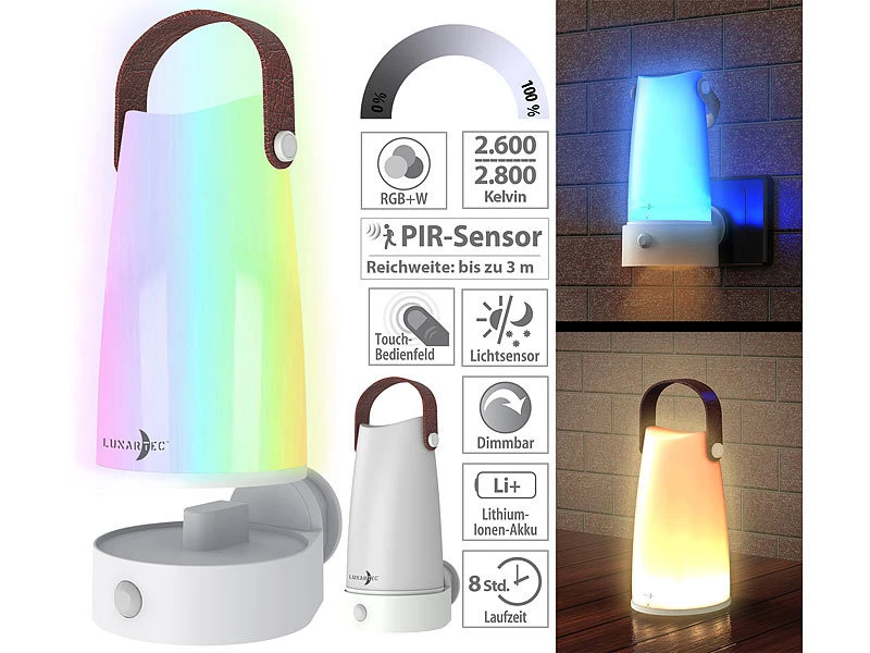 Lunartec 2er-Set 2in1-Steckdosen-Nachtlichte Mit PIR-Sensor & Akku-Tischleuchte – Bild 8