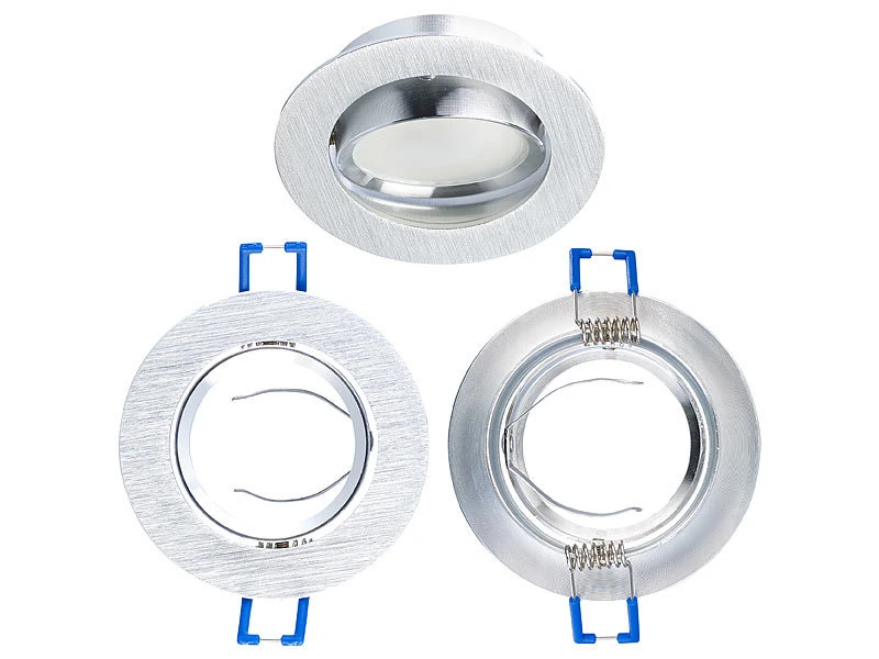 Luminea Einbaulampen-Fassungen:6er-Set Einbaustrahler-Rahmen, Einstellbarer Abstrahlwinkel, Alu – Bild 4