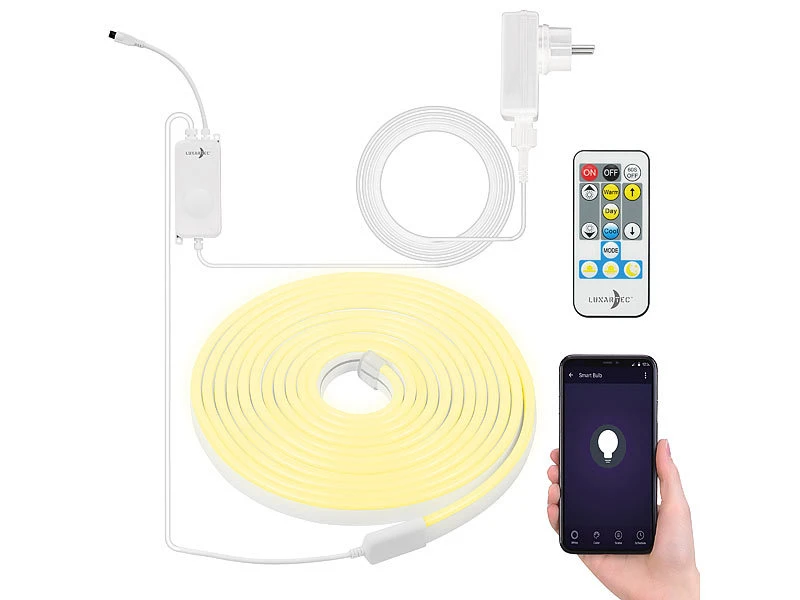 Lunartec LED Stripe:WLAN-Lichtschlauch Mit CCT-LEDs, App, Sprachsteuerung, IP65, 5 M – Bild 3