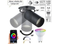 Luminea Lampen Spot:Schwenkbarer Alu-Wand- & Deckenspot, Schwarz, Mit ZigBee-LED-Spot