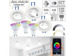 Luminea Fassung Einbaustrahler:3er-Set LED-Spots GU10 Mit Alu-Einbaurahmen, RGB-CCT, 4,8W, Für ZigBee