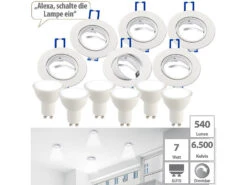 Luminea GU10 Leuchtmittel LED:6er-Set Alu-Einbaustrahler-Rahmen, Weiß, Inklusive LED-Spots
