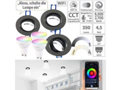 Luminea Einbauleuchten-Fassung:3er-Set Alu-Einbaustrahler-Rahmen, Schwarz, Inkl. WLAN-LED-Spots
