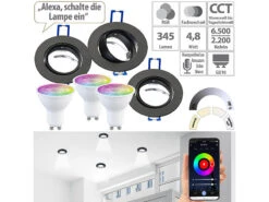 Luminea Einbaufassung:3er-Set Alu-Einbaustrahler-Rahmen, Schwarz, Inkl. ZigBee-LED-Spots
