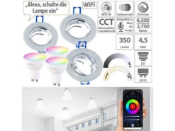 Luminea GU10 RGB:3er-Set Alu-Einbaustrahler-Rahmen Mit WLAN-LED-Spots, 350 Lm, App