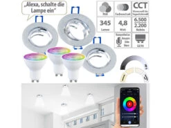 Luminea GU10 Spotleuchten:3er-Set Alu-Einbaustrahler-Rahmen Mit ZigBee-LED-Spots, 345 Lm, 4,8 W