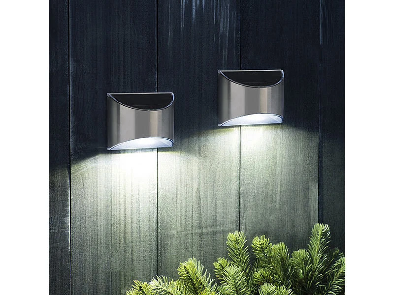 Lunartec Solarlampen:4er-Set Solar-LED-Wandleuchte Mit Lichtsensor, Edelstahl, 20 Lm, IP44 – Bild 4