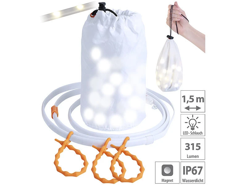 Lunartec USB Licht:2er-Set 2in1-Outdoor-USB-LED Lichtschläuche, Je 45 LED, 315 Lm, IP67 – Bild 17