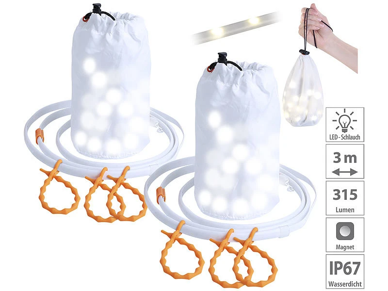 Lunartec USB Licht:2er-Set 2in1-Outdoor-USB-LED Lichtschläuche, Je 45 LED, 315 Lm, IP67