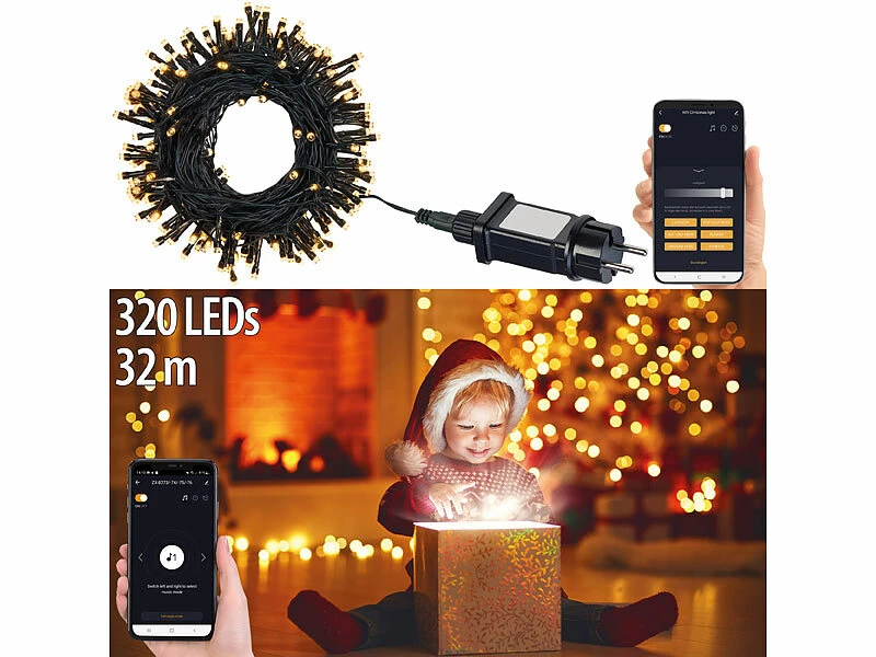 Lunartec Lichterkette 230 Volt:2er Set Wifi LED Lichterkette Mit 320 LEDs, Warmweiß,für Innen & Außen – Bild 10