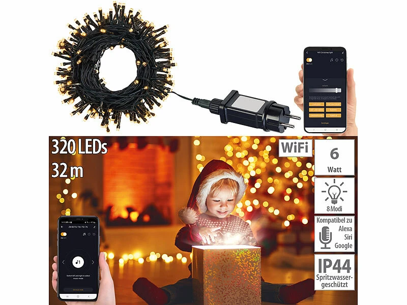 Lunartec Lichterkette 230 Volt:2er Set Wifi LED Lichterkette Mit 320 LEDs, Warmweiß,für Innen & Außen – Bild 9
