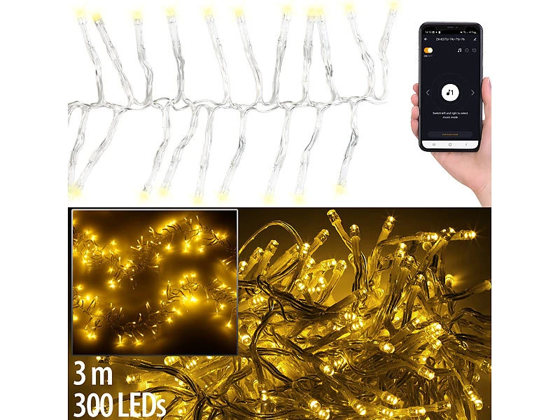 Lunartec LED-Lichterketten Innen:2er Set LED Wifi Büschel Lichterkette, 300 Warmweiße LEDs,Tuya,durchs. – Bild 9