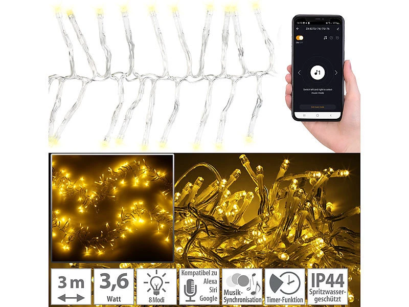 Lunartec LED-Lichterketten Innen:2er Set LED Wifi Büschel Lichterkette, 300 Warmweiße LEDs,Tuya,durchs. – Bild 8