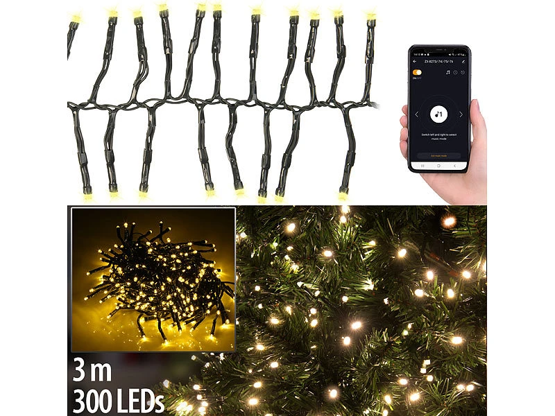 Lunartec LED-Lichterketten Strom:2er SetLED Wifi Büschel Lichterkette,300warmweiße LEDs,Tuya,dunkelgrün – Bild 9