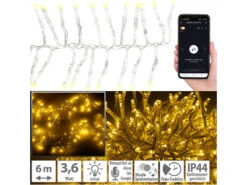 Lunartec Ledlichterkette:Smarte WLAN-LED-Büschel-Lichterkette, 600 LEDs, App, 6 M, Transparent
