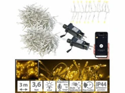 Lunartec LED-Lichterketten Innen:2er Set LED Wifi Büschel Lichterkette, 300 Warmweiße LEDs,Tuya,durchs.