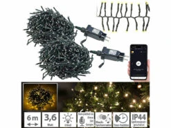 Lunartec Clusterlichterkette:2er SetLED Wifi Büschel Lichterkette,600warmweiße LEDs,Tuya,dunkelgrün
