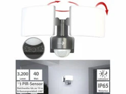Lunartec Sparsame LED-Strahler:Duo-LED-Außenwandstrahler Mit Bewegungssensor, 3.200 Lm, 40 W, IP65