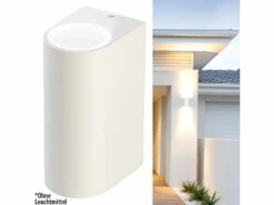 Lunartec Up And Down Lampe LED:Runde LED-Wandleuchte, Up/Down Lampe, 2x GU10 Sockel, IP44, Weiß