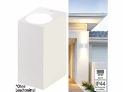 Lunartec Fassadenlampen:Eckige LED-Wandleuchte, Up/Down Lampe, 2x GU10 Sockel, IP44, Weiß