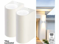 Lunartec Up And Down Lampen GU10:2er Set Runde Up/Down Lampe Für Innen U. Außen, 2 X GU10 Sockel, Weiß