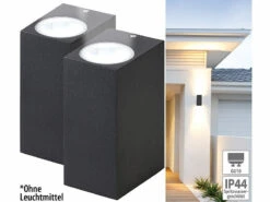Lunartec Fassadenlampe:2er Set Eckige Up/Down Lampe Für Innen U. Außen,2x GU10 Sockel,schwarz