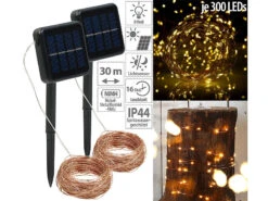 Lunartec Solar Micro Lichterkette:2er-Set Solar-Lichterketten Aus Kupferdraht, Warmweiße LEDs, Je 32 M