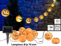 Lunartec Herbstdeko:Solar-Lichterkette Mit 10 LED-Lampions Im Halloween-Kürbis-Look, IP44