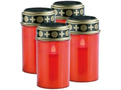 Lunartec Grabbeleuchtung:4er-Set Solar-LED-Grablichter Mit Dauerlicht, Rot