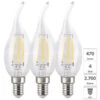 Luminea Filament Lampen E14:3er-Set LED-Filament-Kerze E14, 4W (ersetzt 40W), 470lm Warmweiß, Ba35