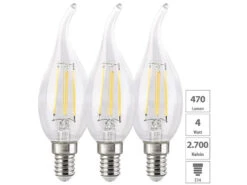 Luminea Filament Lampen E14:3er-Set LED-Filament-Kerze E14, 4W (ersetzt 40W), 470lm Warmweiß, Ba35