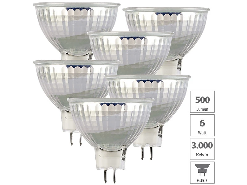 Luminea Gu5.3 Beleuchtung:18er-Set LED-Spot Mit Glasgehäuse GU5.3, 6 W, 500 Lm, 3000 K, F – Bild 6