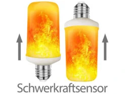 Luminea Flammen Birne:2er-Set LED-Lampen Mit Flammeneffekt, 3 Beleuchtungs-Modi, E27, 2 W