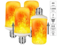 Luminea Flammenlampe:4er-Set LED-Lampen Mit Flammeneffekt, 3 Beleuchtungs-Modi, E27, 2 W