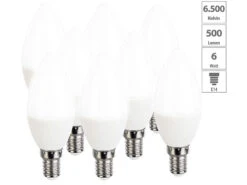 Luminea Energiesparlampe:8er-Set LED-Kerzen, Tageslichtweiß, 500 Lumen, E14, 6 Watt, 6500 K