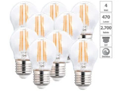 Luminea 9er-Set LED-Filament-Lampen, G45, E27, 470 Lm, 4 W, 2700 K, Dimmbar