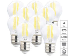 Luminea LED-Filament-Lampen Im 9er-Set, G45, E27, 470 Lm, 4 W, 6500 K, Dimmbar