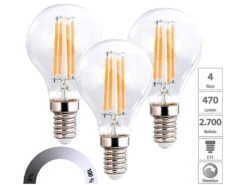 Luminea LED Glühbirne:3er-Set LED-Filament-Lampen, G45, E14, 470 Lm, 4 W, 2700 K, Dimmbar, E