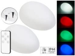 Lunartec Leuchtende Steine:2er-Set Solar-LED-Dekosteine Mit Fernbedienung, RGB+W, IP44, 32 Cm