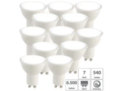Luminea 12er-Set LED-Spots GU10, 7 Watt, 540 Lm, 6.500 K, 100°, F