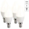 Luminea LED Glühbirnen:4er-Set LED-Kerzen, Warmweiß, 470 Lumen, E14, G, 6 Watt