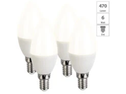 Luminea LED Glühbirnen:4er-Set LED-Kerzen, Warmweiß, 470 Lumen, E14, G, 6 Watt